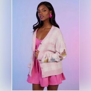 Barbie the movie Gingham Patch Cardigan size Large NWT NIP